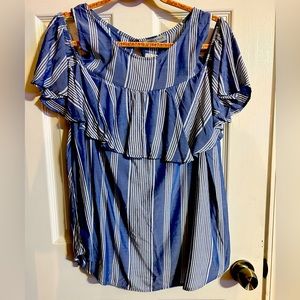 NWT Janette Plus 2XL Blue and white strip cold shoulder top $25